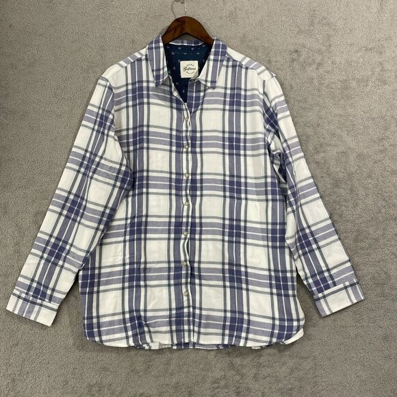 NEW Jachs Girlfriend Womens XL Blue & White Plaid Button-Up Flannel Shirt - Picture 2 of 9
